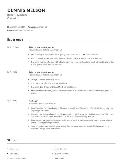 Robotic Machine Operator Resume