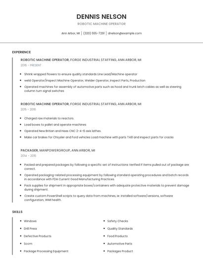 Robotic Machine Operator Resume