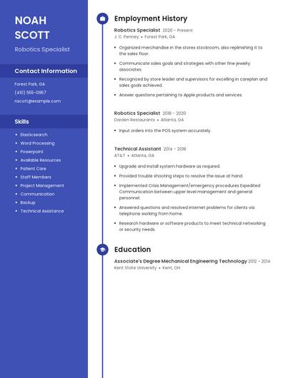 Robotics Specialist Resume