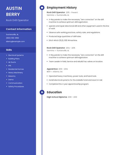 Rock Drill Operator Resume