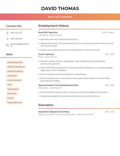 Rock Drill Operator Resume