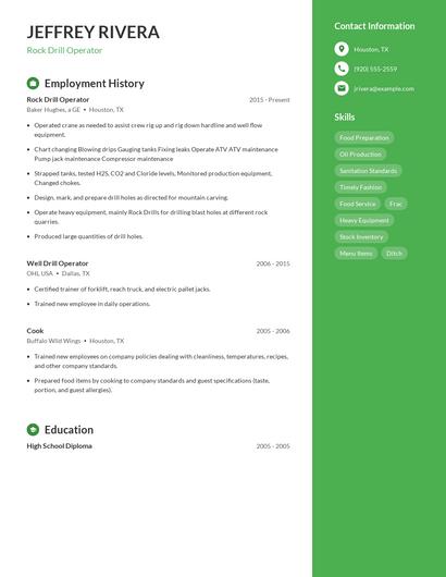 Rock Drill Operator Resume