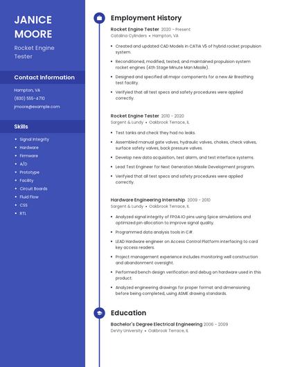 Rocket Engine Tester Resume