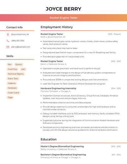 Rocket Engine Tester Resume