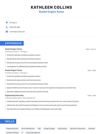 Rocket Engine Tester Resume