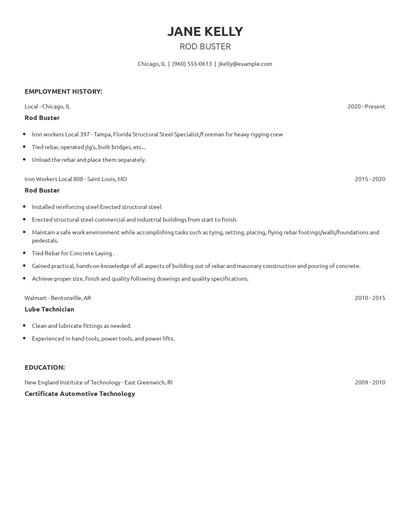 Rod Buster Resume