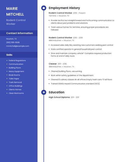 Rodent Control Worker Resume