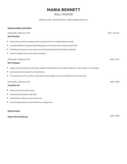 Roll Finisher Resume