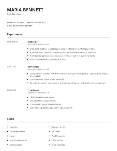 Roll Finisher Resume