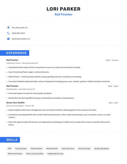 Roll Finisher Resume