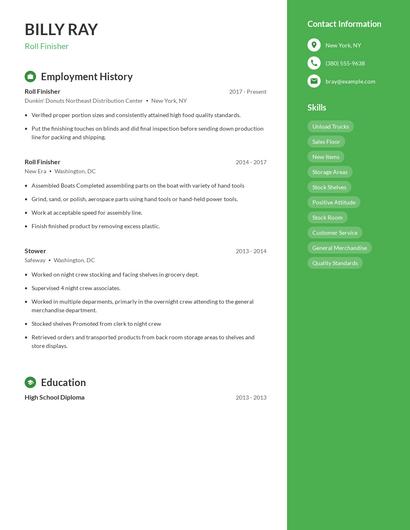 Roll Finisher Resume