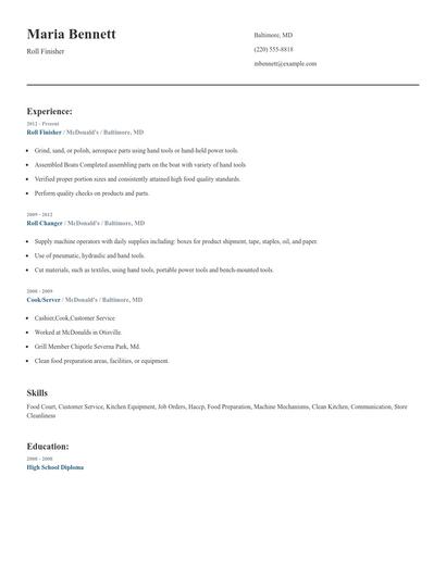 Roll Finisher Resume