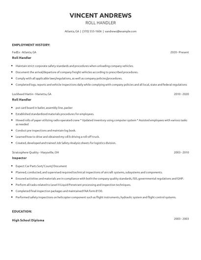 Roll Handler Resume
