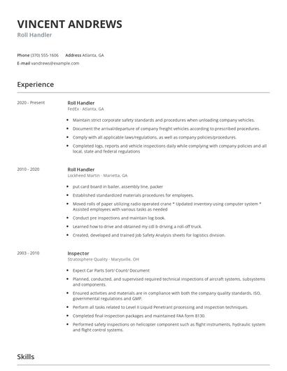 Roll Handler Resume