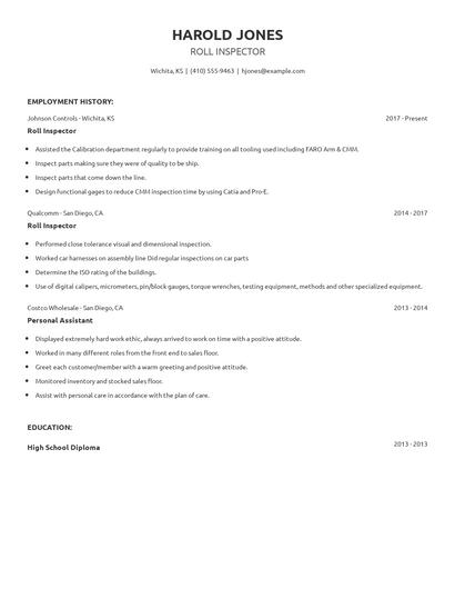 Roll Inspector Resume