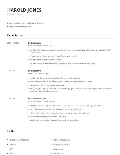 Roll Inspector Resume