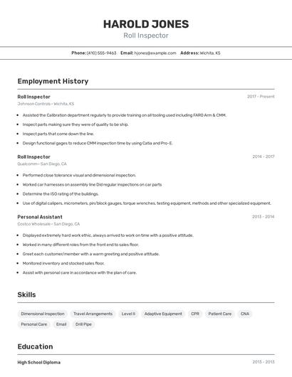 Roll Inspector Resume