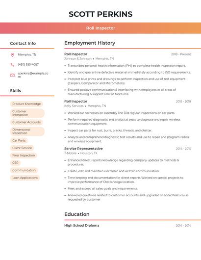Roll Inspector Resume