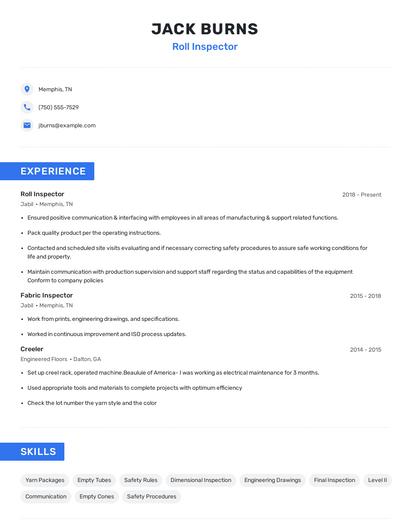 Roll Inspector Resume