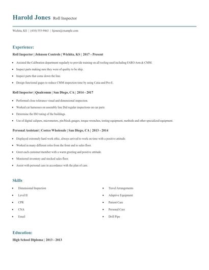 Roll Inspector Resume
