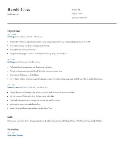 Roll Inspector Resume
