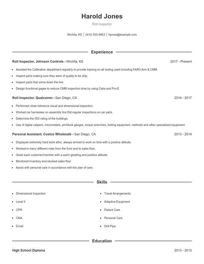 Roll Inspector Resume