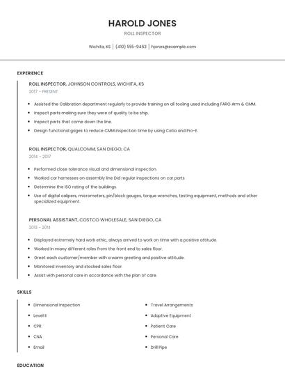Roll Inspector Resume