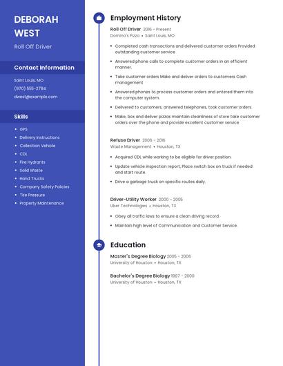 Roll Off Driver Resume