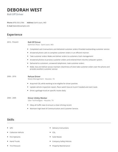 Roll Off Driver Resume