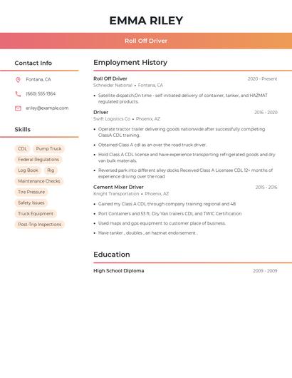 Roll Off Driver Resume