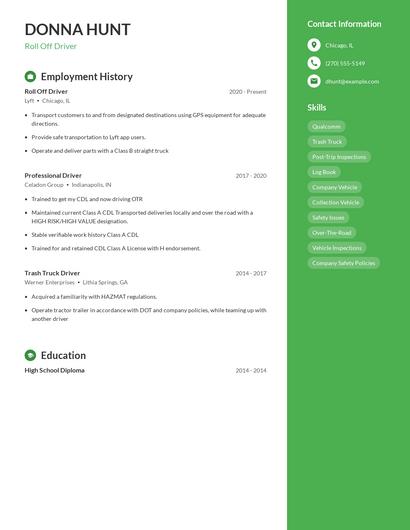 Roll Off Driver Resume