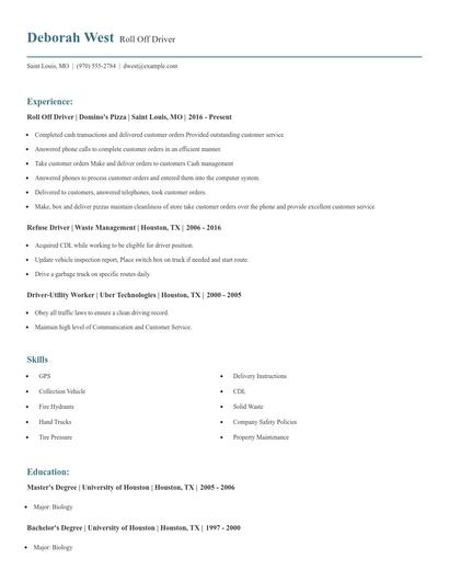 Roll Off Driver Resume