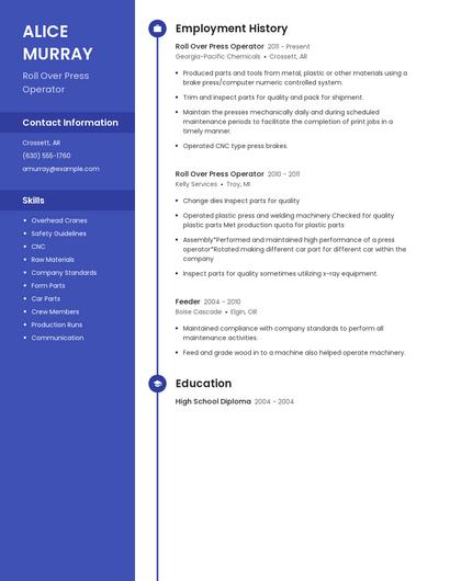 Roll Over Press Operator Resume