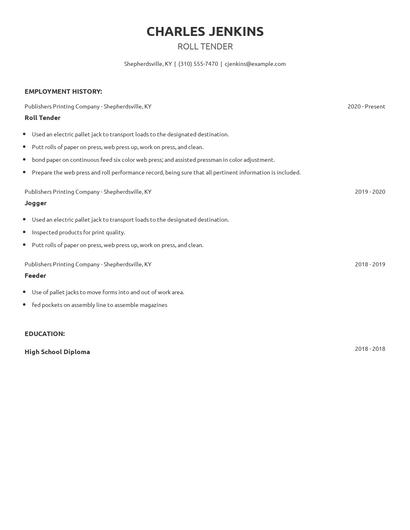 Roll Tender Resume