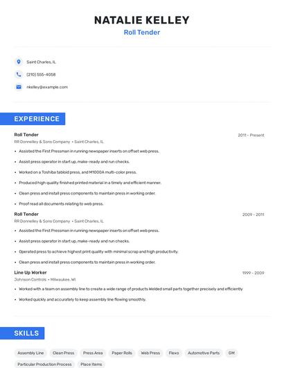 Roll Tender Resume