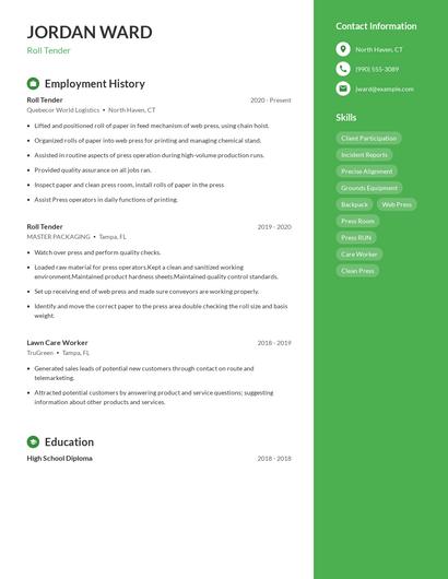 Roll Tender Resume
