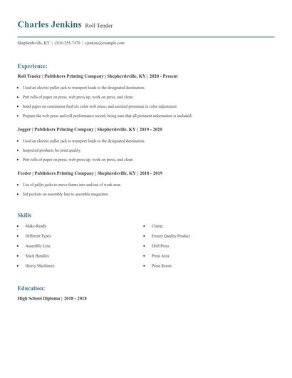 Roll Tender Resume