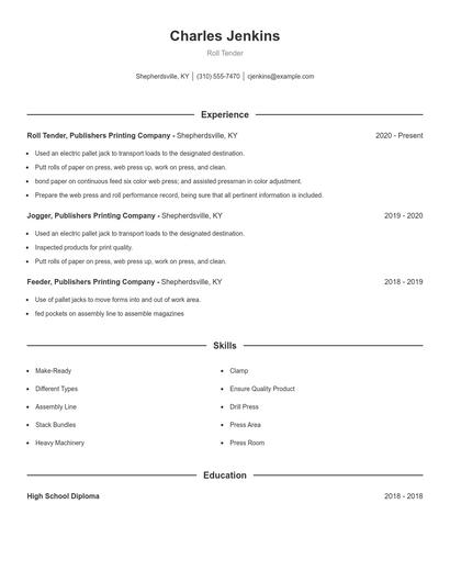 Roll Tender Resume