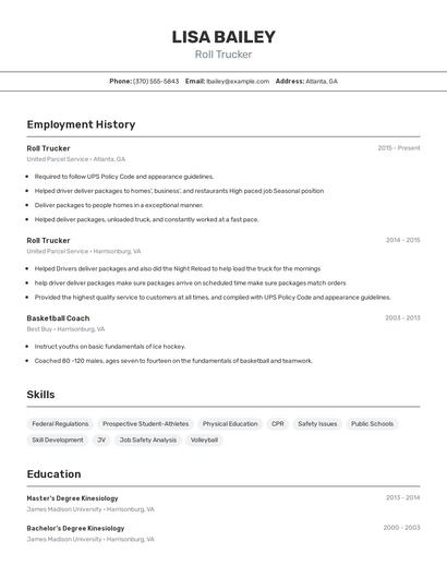 Roll Trucker Resume