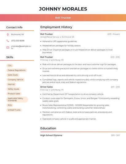 Roll Trucker Resume