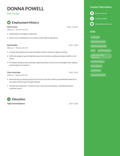 Roll Trucker Resume