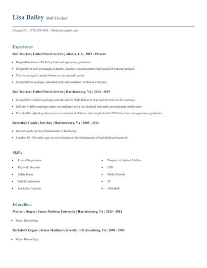 Roll Trucker Resume