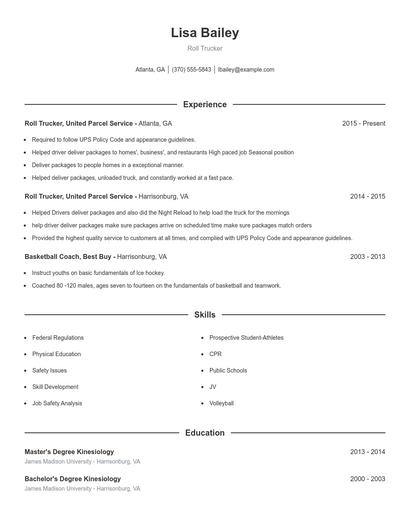 Roll Trucker Resume