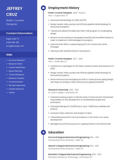 Roller Coaster Designer Resume