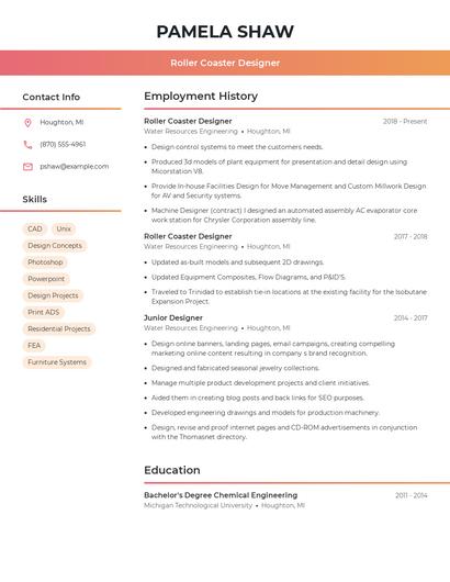 Roller Coaster Designer Resume