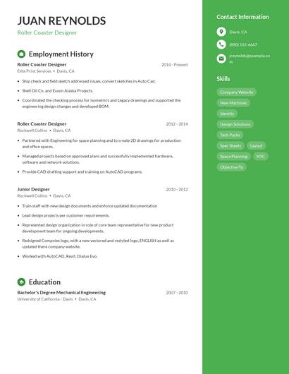Roller Coaster Designer Resume