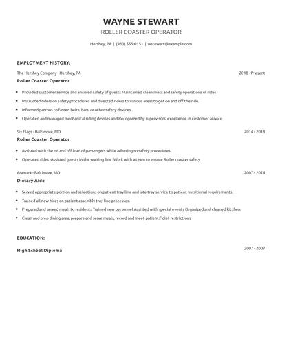 Roller Coaster Operator Resume