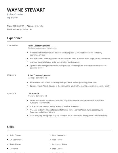 Roller Coaster Operator Resume
