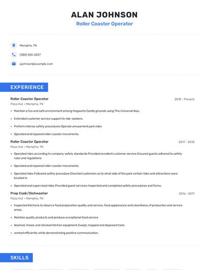 Roller Coaster Operator Resume