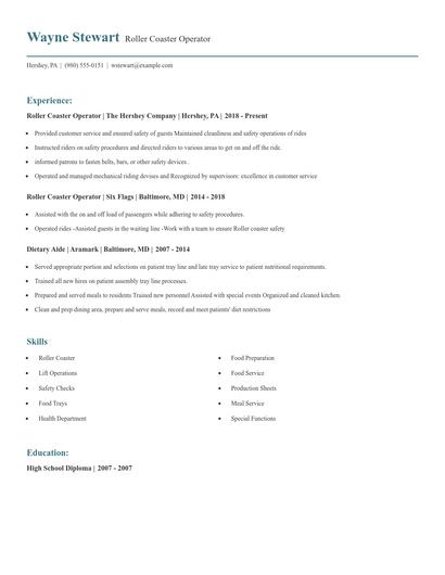 Roller Coaster Operator Resume